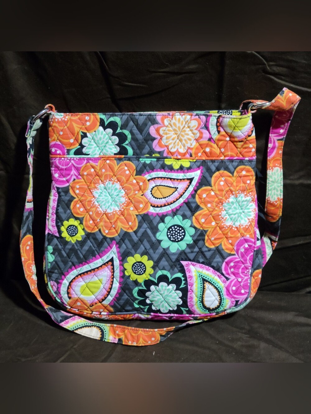 Vera Bradley Quilted Floral Crossbody - Gray with Pink, Orange & Green - Picture 2 of 4